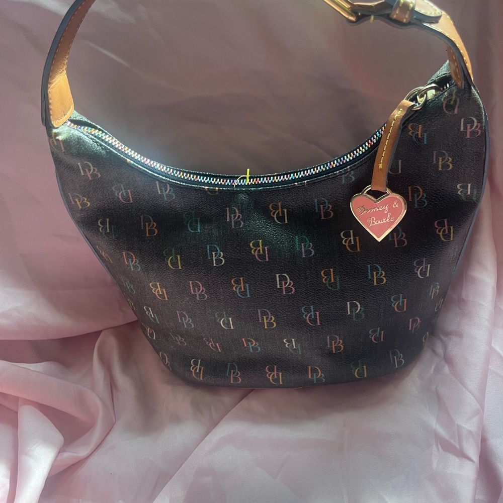 Dooney & Bourke Black and Brown Hobo Bag with Signature Design
